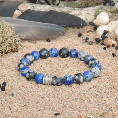 Náramek z vločkového obsidiánu a lapisu lazuli