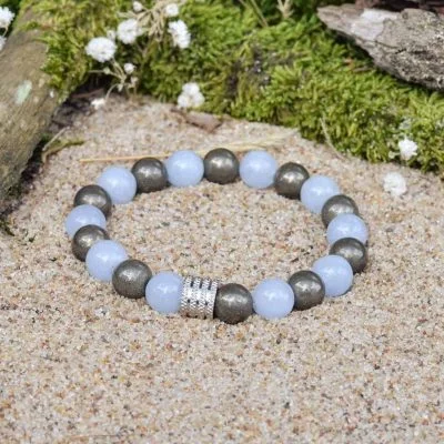 Náramek z akvamarínu a pyritu