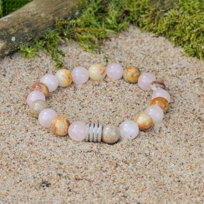 Náramek z krajkového achátu a růženínu