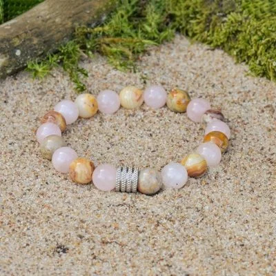 Náramek z krajkového achátu a růženínu