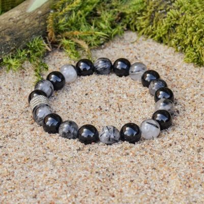 Náramek z turmalínového křemene a černého turmalínu (skorylu)