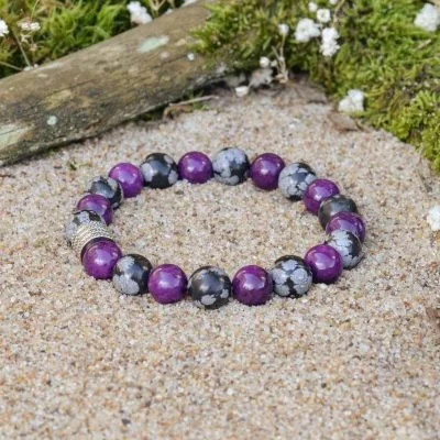 Náramek ze sugilitu a vločkového obsidiánu